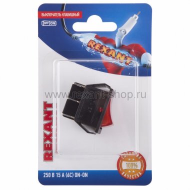 Выключатель клавишный 250V 15A ON-ON красный с подсветкой REXANT 06-0305-В
