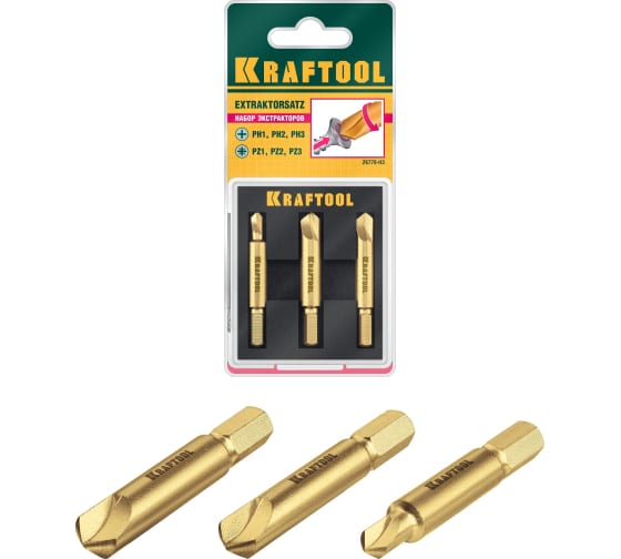 Набор KRAFTOOL экстракторов для выкруч. крепежа с износом гр.,до 95% 3предм. 26770-Н3