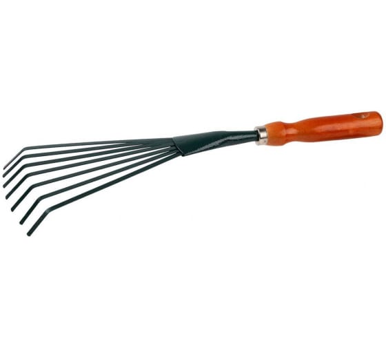 Грабельки GRINDA веерные с плоск.зубц.,углеродистая сталь, деревян.ручка 390мм 8-421253_z01