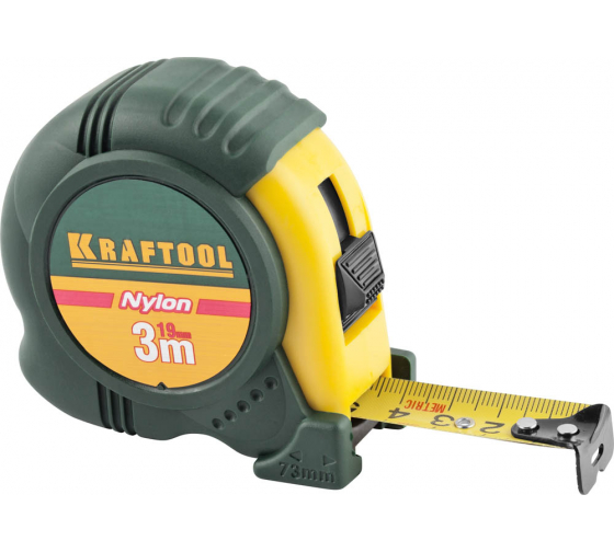 Рулетка KRAFTOOL NYLON 3м / 19мм корпус ударостойкий обрезиненный 62676/34122-03-19_z01