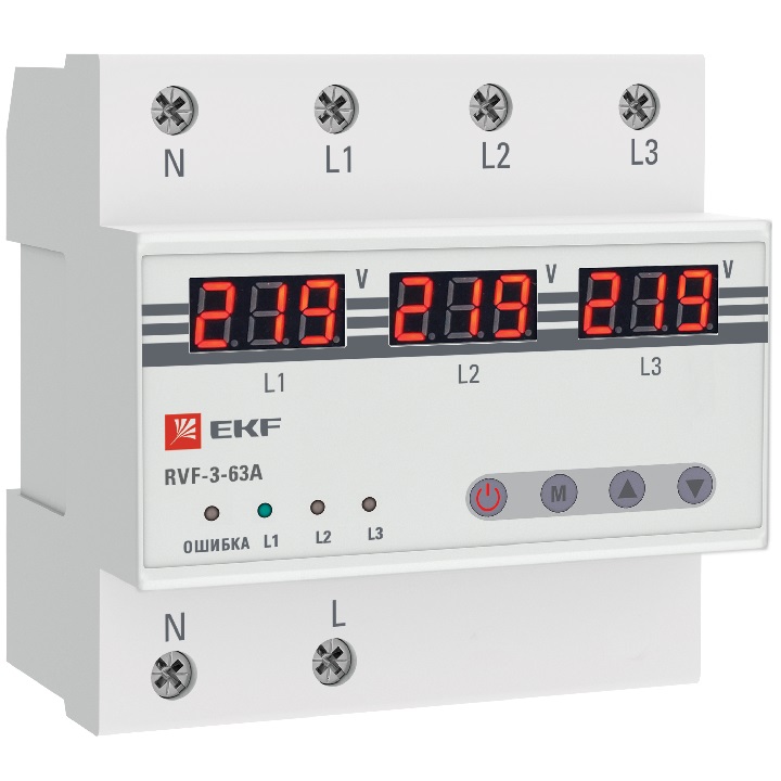 Реле выбора фаз с дисплеем RVF-3-63A EKF