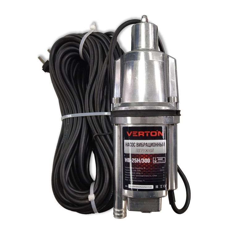 Насос вибрационный Verton НВ-25Н/300 (220В, 300Вт, 25м D-100мм ниж.забор)