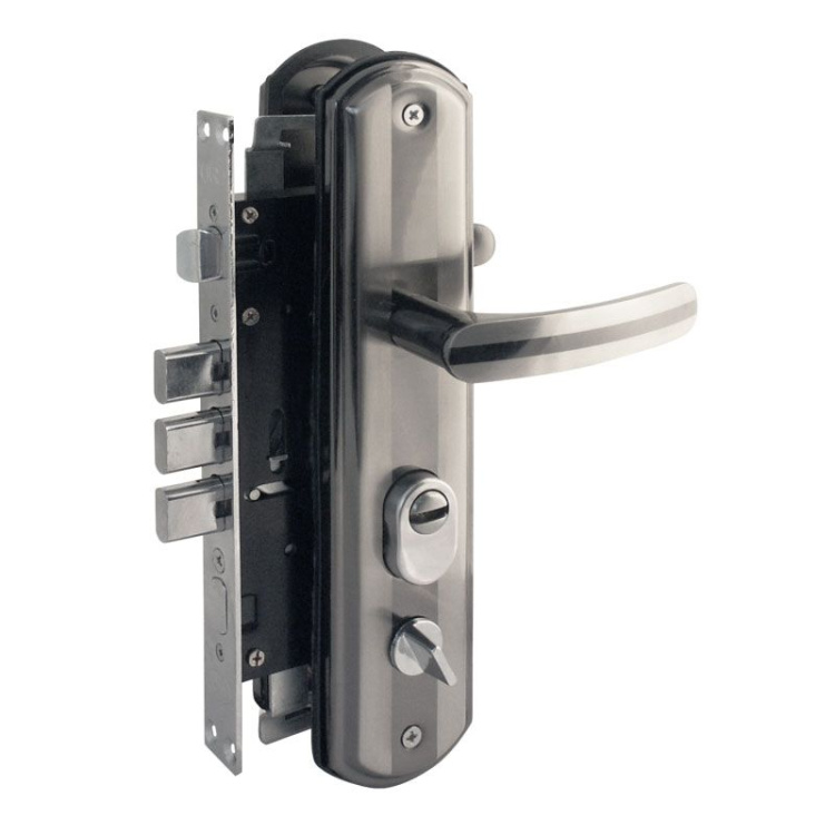 Замок врезной для китайских дверей ПРАВЫЙ круглый ригель с ручками на планке