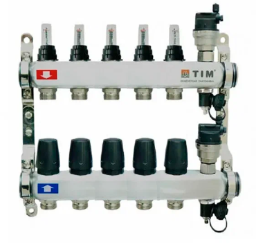 Коллекторная группа TIM KCS5006 НЕРЖ. с расходомерами 1"х3/4 6 выходов