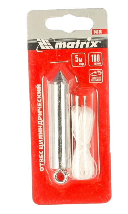 Отвес цилиндрический 100г, шнур 5м Matrix 84836
