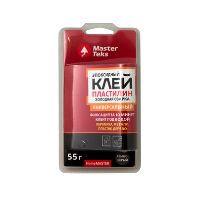 Холодная сварка клей-пластилин эпоксид.MasterTeks HomeMaster 55гр универсал. тем-серый 9753187