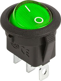 Выключатель клавишный 12V 20A ON-OFF круглый зеленый с плдсв. REXANT 36-2588