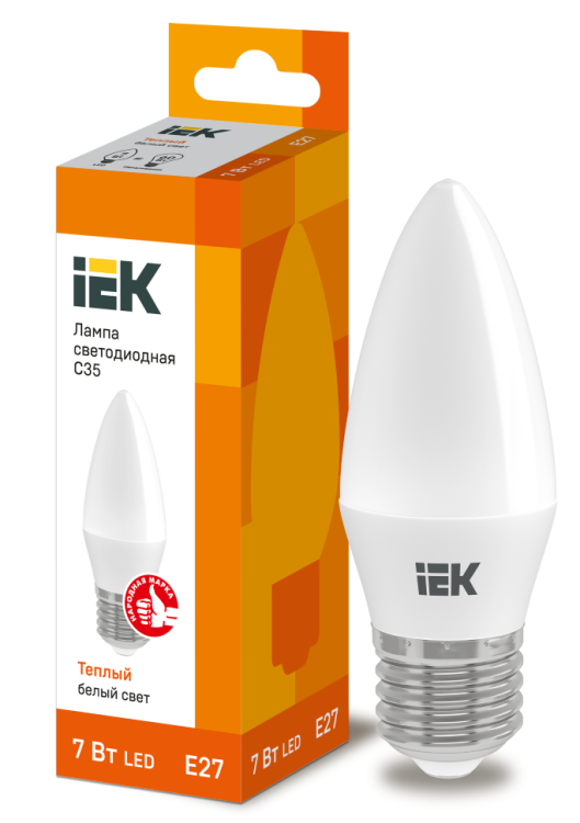 Лампа светодиодная LED-СВЕЧА-С35 7Вт 230В 3000К Е27 IEK