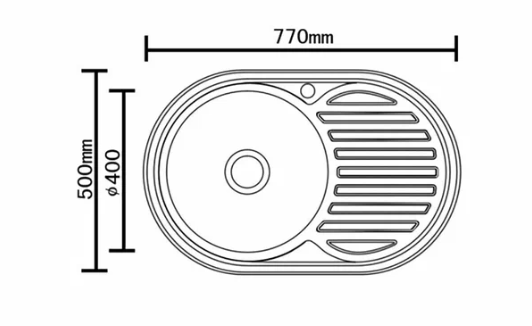 Мойка врезная.нерж.AQUATTRO 770*500*160*0.6 с сушилкой справа овал глянец Q10-0018