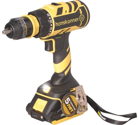 Дрель аккум. Hanskonner HCD1865С  б/щ 18В, 2 аккум. 2 А/ч 65Н/м кейс