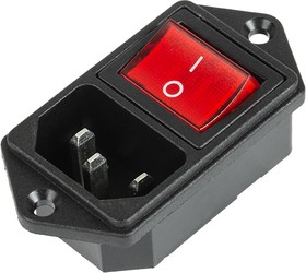 Выключатель клавишный 250V 6A ON-OFF красный с подсв.и штекером С14 REXANT 36-2282