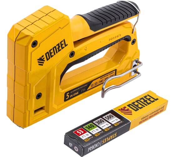 Степлер мебельный, тип 53 и 13, 6-14мм, тип 140, 10-14мм, тип 300, 15мм, тип 500, 15мм// Denzel 