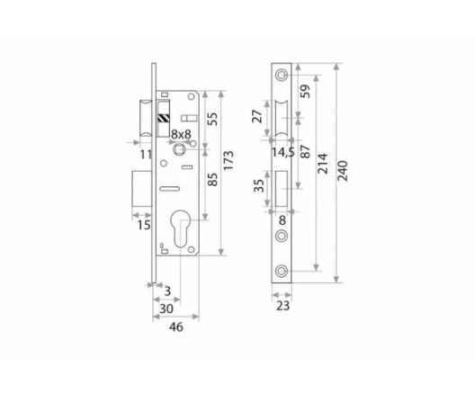 Замок врезной 153Р-30 СР TRODOS (хром) 202151