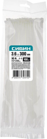 Хомут нейлоновый 3,6 х 300 мм (100 шт/упак) СИБИН 3786-36-300