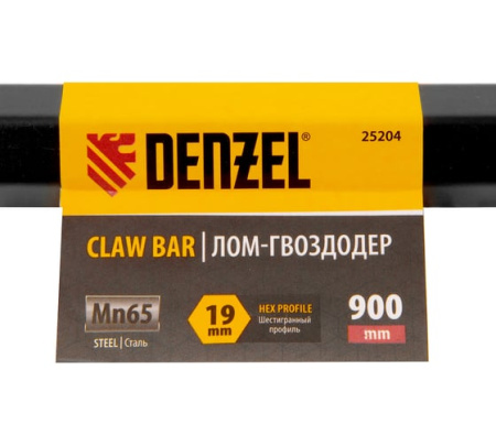 Лом-гвоздодер, 900 мм, шестигранный 19 мм, окрашенный, сталь 65// Denzel 25204