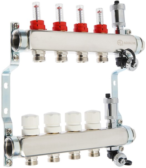 Коллекторная группа AQUALINK НЕРЖ. с расходомерами 1" 5х3/4 евроконус