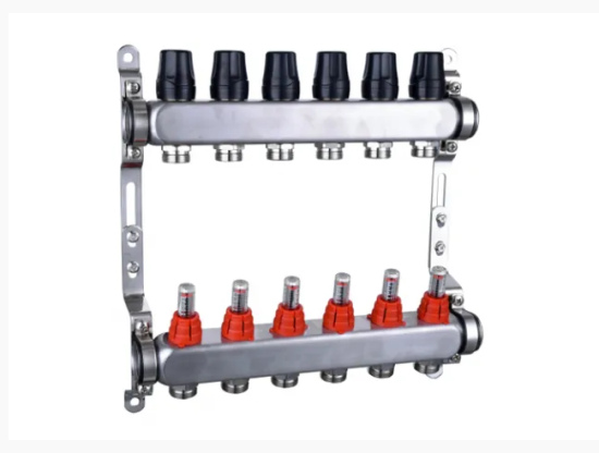 Коллекторная группа TIM KDS5006 НЕРЖ. с расходомерами 1"х3/4 6 выходов БЕЗ кранов и воздухоотв.