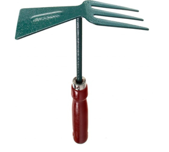 Мотыжка GRINDA прямое лезвие, 3 зубца, углеродистая сталь, деревян.ручка 250мм 8-421235_z01