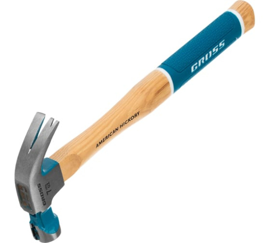 Молоток-гвоздодер,200 г, угол 45, магнит, обрезиненная рукоятка AMERICAN HICKORY // GROSS (10414)