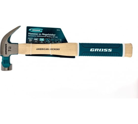 Молоток-гвоздодер,200 г, угол 45, магнит, обрезиненная рукоятка AMERICAN HICKORY // GROSS (10414)