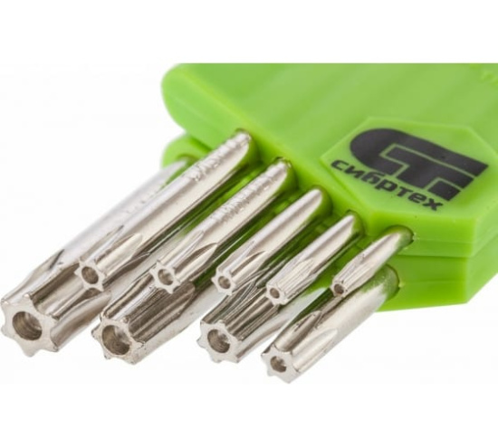 Набор ключей имбусовых Tamper-Torx, 9шт:ТТТ10-Т50, 45х, закаленные короткие // Сибртех 12321
