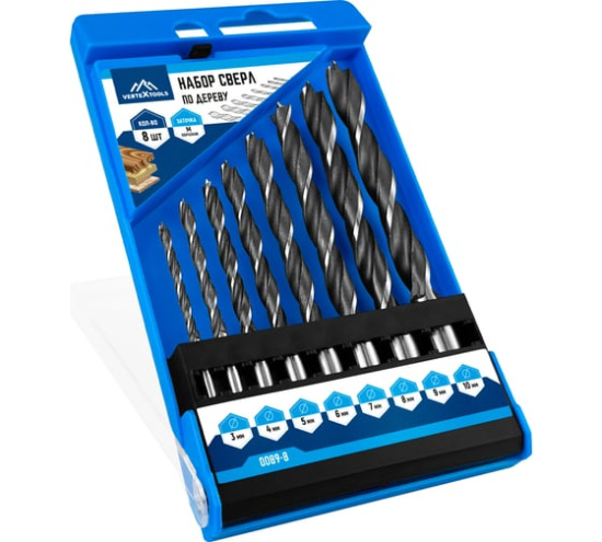 Набор сверл по дереву (3-3.5-4-4.5-5-5.5-6 мм) Vertextools
