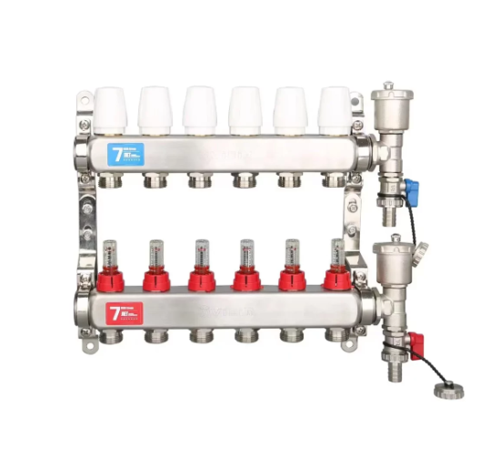 Коллекторная группа Vieir VR113-02А НЕРЖ.с расходомерами 1"х3/4 2 выхода