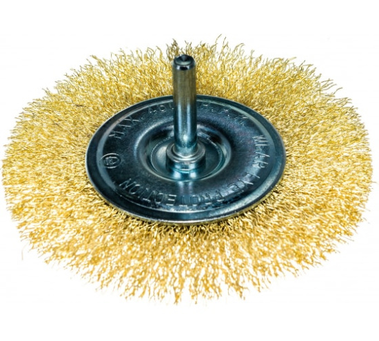 Щетка для дрели 100 мм, плоская со шпилькой, латунированная витая проволока// Matrix 74450