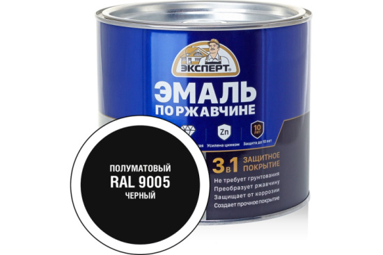 Эмаль по ржавчине 3 в 1 ЧЕРНАЯ п/матовая 1,8кг/6шт 28267