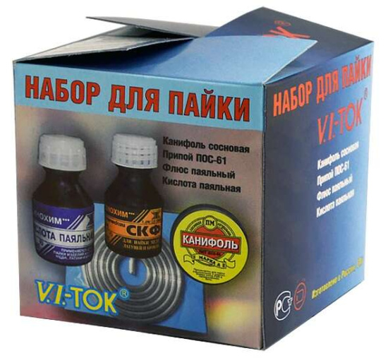 Паяльный набор V.I.-TOK (канифоль,припой,флюс,кислота) TX-00657/ НП001