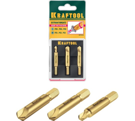 Набор KRAFTOOL экстракторов для выкруч. крепежа с износом гр.,до 95% 3предм. 26770-Н3