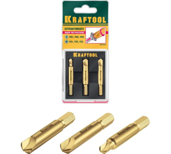 Набор KRAFTOOL экстракторов для выкруч. крепежа с износом гр.,до 95% 3предм. 26770-Н3