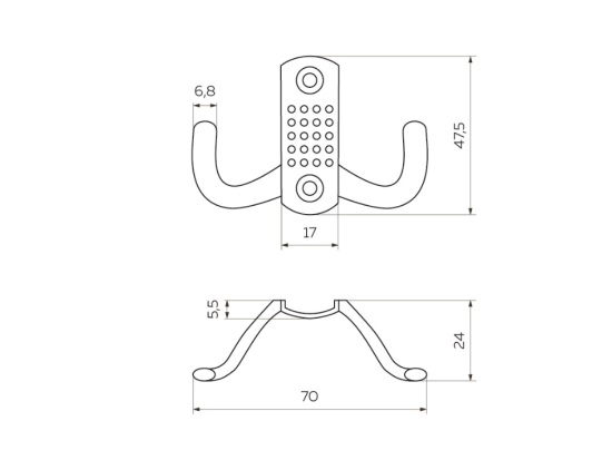 Крючок 2-х рожковый матовый хром точки 5783
