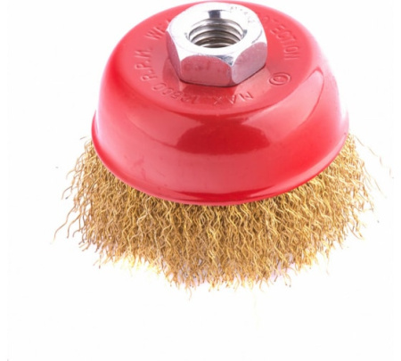 Щетка для УШМ 75мм, М14, "чашка", латунь,витая проволока// Matrix 74604