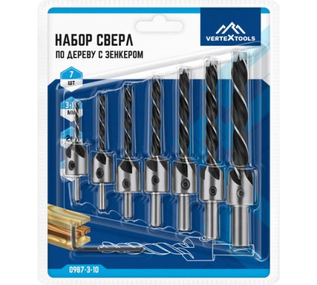 Набор сверл по дереву (3-4-5-6-7-8-9-10 мм) Vertextools