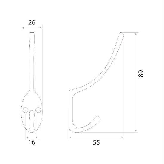 Крючок 2-х рожковый ZY-703В хром 302226