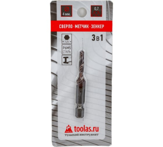 Метчик комб.3в1 М04*0,7 TOOLAS/00013012