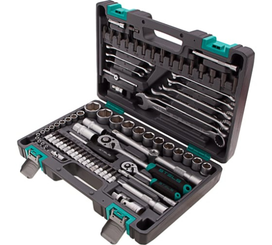 Набор инструментов, 1/2", 1/4", CrV, пластиковый кейс 82 предм.// Stels 14105