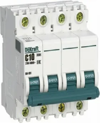 Автомат 4П 10А  4.5кА х-ка С DEKraft (11089)