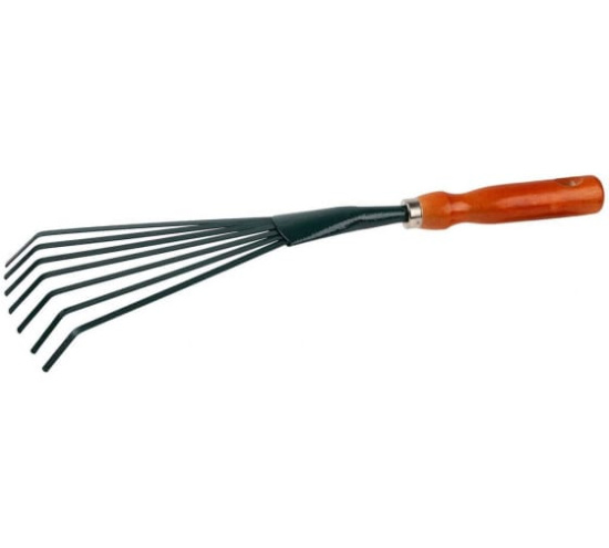 Грабельки GRINDA веерные с плоск.зубц.,углеродистая сталь, деревян.ручка 390мм 8-421253_z01