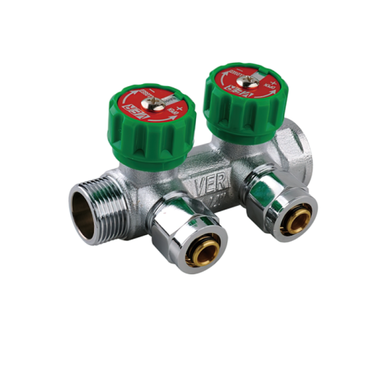 Коллектор регулировочный 3/4х1/2 - 2 выхода (плоский) Vieir 