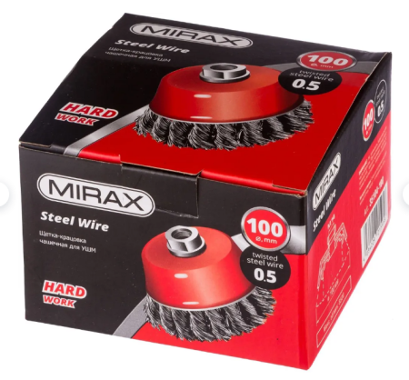 Щетка-крацовка для УШМ  чашечная жгутир. стальная проволока 0,5мм d-100 MIRAX 35104-100-2