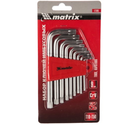 Набор ключей имбусовых TORX, 9шт:Т10-Т50, CrV, короткие, сатин.// MATRIX 12305