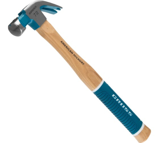Молоток-гвоздодер,200 г, угол 45, магнит, обрезиненная рукоятка AMERICAN HICKORY // GROSS (10414)