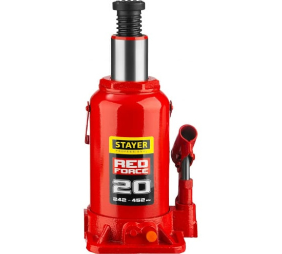 Домкрат STAYER RED FORCE  бутылочный  гидравл.20т, 242-452 43160-20_z01