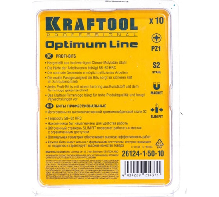 Бита Kraftool Optimum PZ1х50 мм, хвостик E1/4 26124-1-50-10
