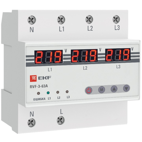 Реле выбора фаз с дисплеем RVF-3-63A EKF