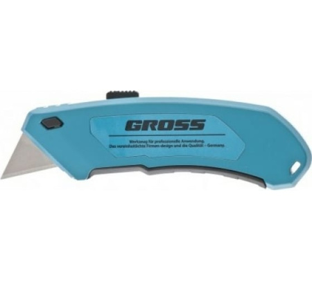 Нож 130мм. выдв.трапец. лезвие 18мм, клипса для ремня+4лезвия//GROSS (78899)