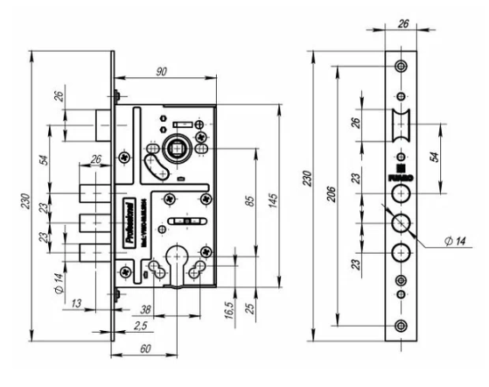 Замок врезной сувальд. MDV10/С-60,85,3R14 