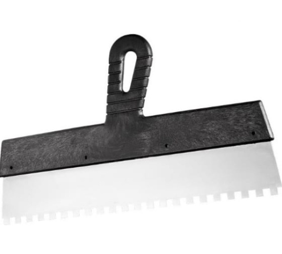 Шпатель из нержавеющей стали, 250 мм, зуб 6х6 мм, черн. ручка 311-2250